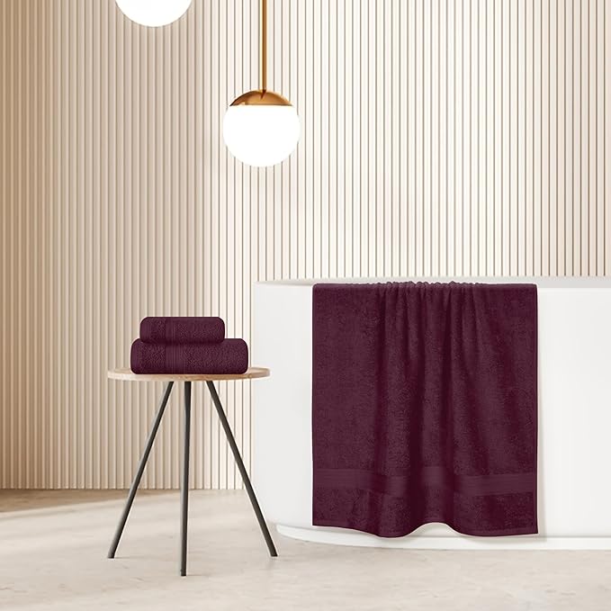 BOUTIQUO Ultra Soft 3 Pack Cotton Towel Set, Contains a Bath Towels 27x54 inch, a Hand Towels 16x24 inch & a Wash Coths 12x12 inch, Ideal Everyday use, Compact & Lightweight - Burgundy