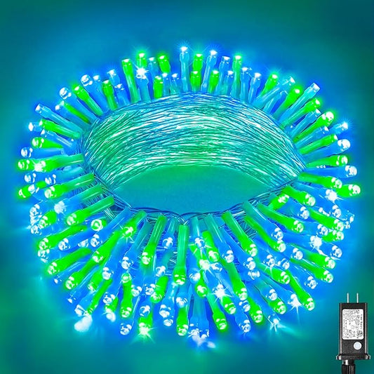 200 LED Christmas Lights Outdoor 66FT Connectable String Lights Indoor 8 Modes Clear Wire Plug in Waterproof Twinkle Fairy Lights for Bedroom Christmas Tree Party Decorations, Blue&Green