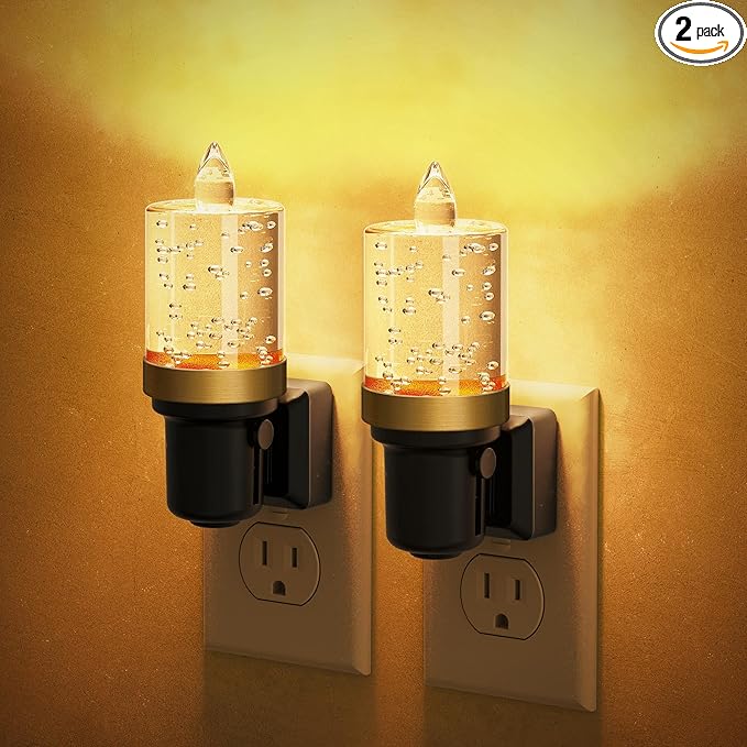 JandCase LED Night Light, Candle Night Lights Plug into Wall Amber, Auto On/Off Light Sensor Nightlight, 0-100LM Brightness Dimmbale Nightlight, for Bathroom Hallway Bedroom Kids Room 2Pack