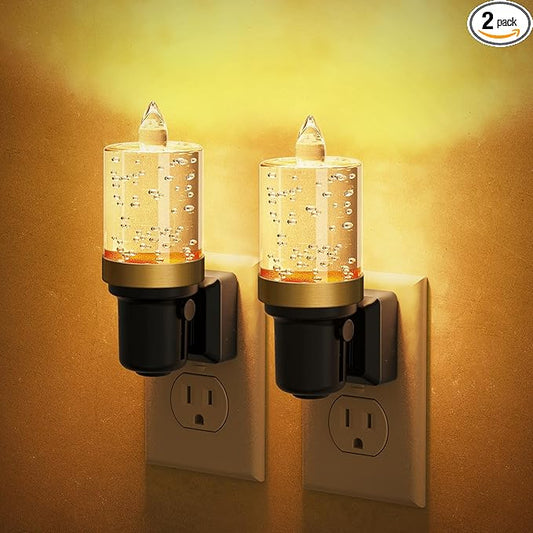 JandCase LED Night Light, Candle Night Lights Plug into Wall Amber, Auto On/Off Light Sensor Nightlight, 0-100LM Brightness Dimmbale Nightlight, for Bathroom Hallway Bedroom Kids Room 2Pack