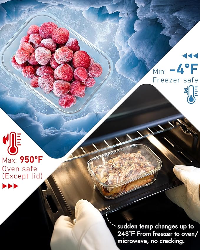 12-Pack Glass Containers with Tempered Lids – Borosilicate, Oven-Safe, Airtight, BPA-Free, Multi-Size for Meal Prep, Dishwasher Safe (Pink)