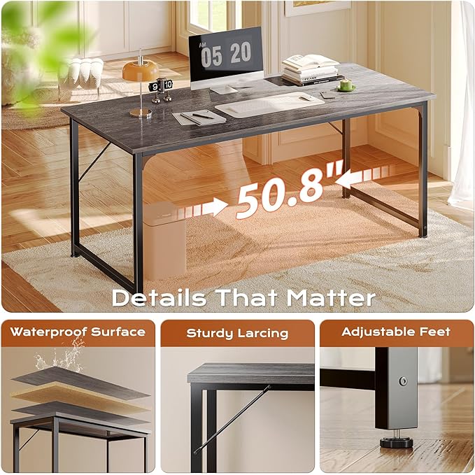 PRAISUN 54 X 24 Inch Computer Desk with Deeper Desktop, Gaming Office Writing Work Desk for Home Office, Study, Bedroom, Work from Home, Metal Frame, Grey