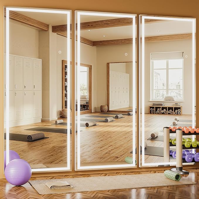 Full Length Mirror with Lights, 83" x 36" Large LED Lighted Floor Standing Body Mirror, Dimmable & 3 Color Lighting for Bedroom, Cloakroom, Dressing Room, Leaning & Hanging, Square Black