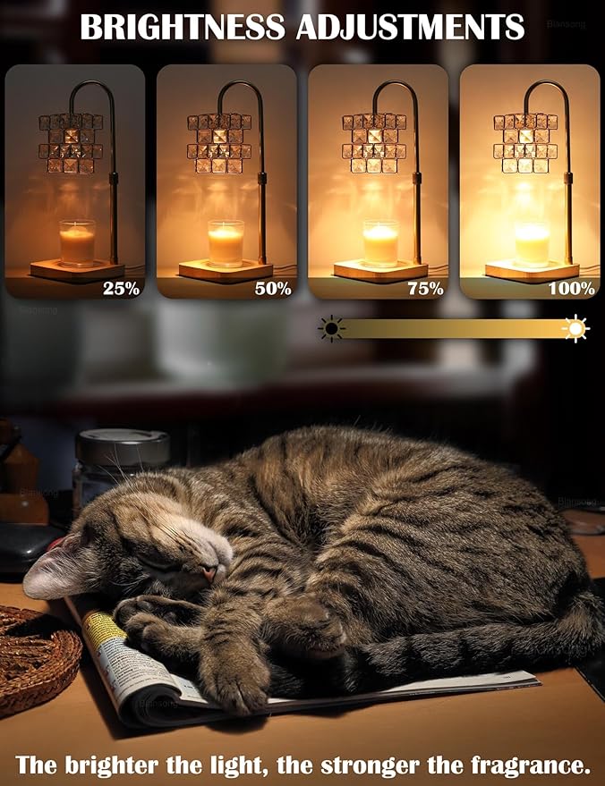 Candle Warmer Lamp Electric Candle Lamp Warmer Adjustable Height Angle with Dimmer and Timer ﻿Quadruple Diamond Texture Shape for Home Decor Wax Melts for Jar with 2 Bulbs