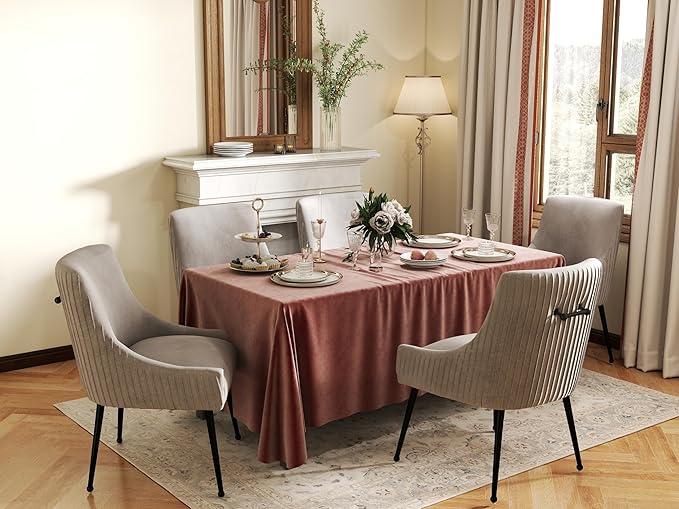 Velvet Dining Chairs Set of 8,Gray Upholstered Living Room Chairs with Black Metal Legs, Modern Tufted Accent Chairs for Living Room, Study Room, Kitchen