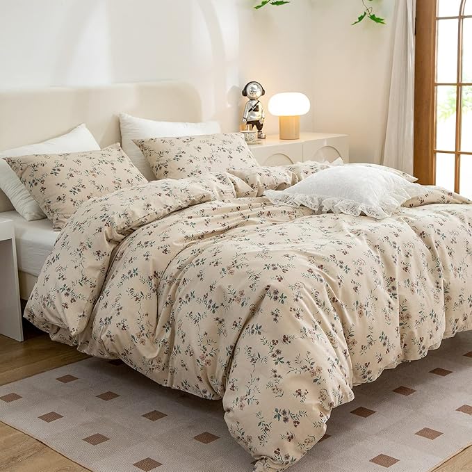 Floral Comforter Set King 3 Pieces Soft Chic Garden Style Floral Print Lightweight Vintage Botanical Flowers Comforter Set for All Seasons 1 Comforter and 2 Pillowcases