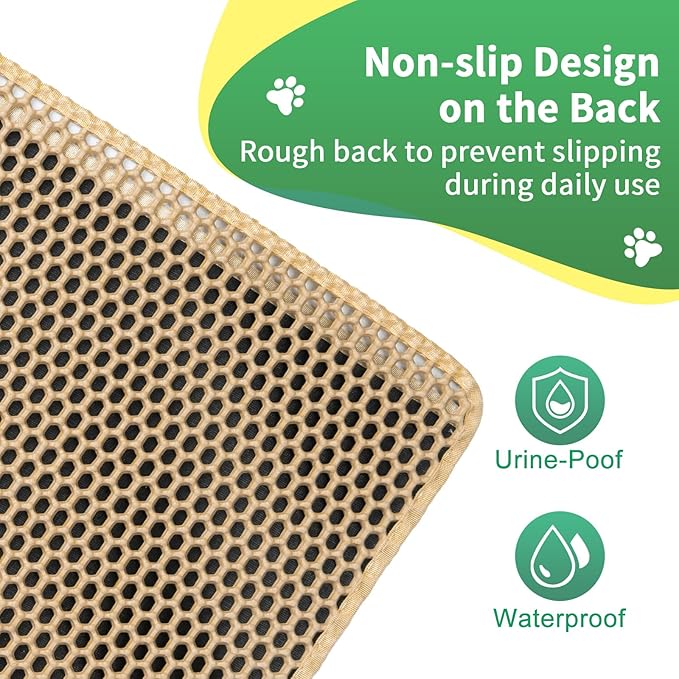 XXL 47''X 36'' Supper Large Cat Litter Box Mat,2 Layer Litter Mat for indoor cats,Rug for Pet kitty,Litter Trapping Mats,Waterproof Urine Proof,Non-Slip