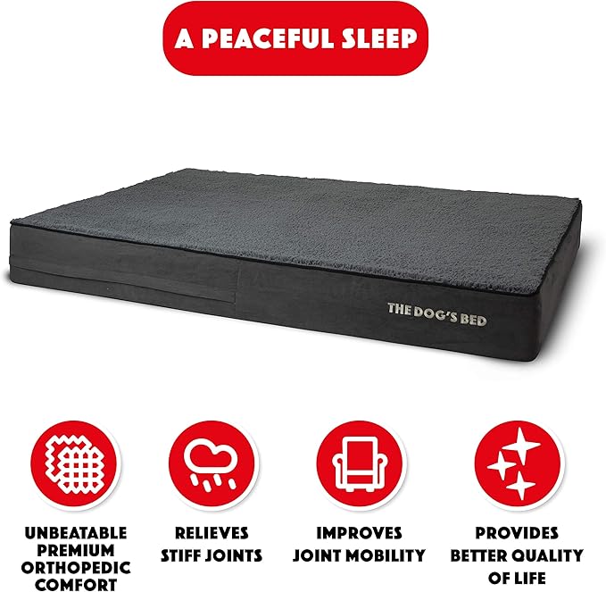 The Dog’s Bed Orthopedic Memory Foam Dog Bed, XXL Grey Plush 54x36, Pain Relief for Arthritis, Hip & Elbow Dysplasia, Post Surgery, Lameness, Supportive, Calming, Waterproof Washable Cover