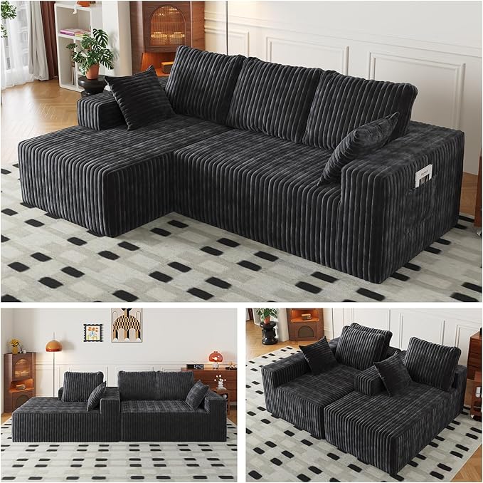 94" Cloud Sectional Couch with L-Shape Chaise,4 Seat Modern Modular Sofa with Side Pockets,Upholstered Couches for Living Room Bedroom, Boneless Couch,No Assembly Required