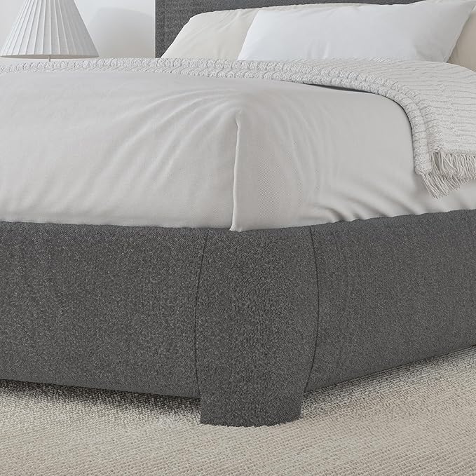 BarnFurin Twin Size Bed Frame, Boucle Upholstered Platform Bed Frame with Headboard, Modern Style, Soft Rounded Corners, No Box Spring Required, Easy Assembly, Dark Grey