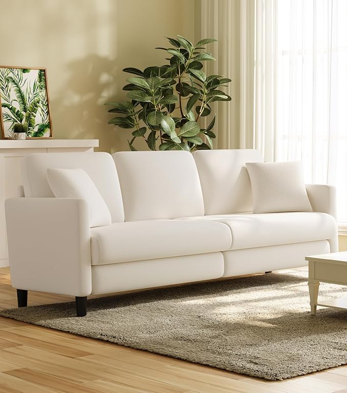 83" Couches for Living Room, Comfy Sofas for Living Room, Teddy Sofa Couch, Tool-Free Setup Loveseat Sofa, All-Wood Love Seat Couches, Small Couch 2 Pillows Included, Beige