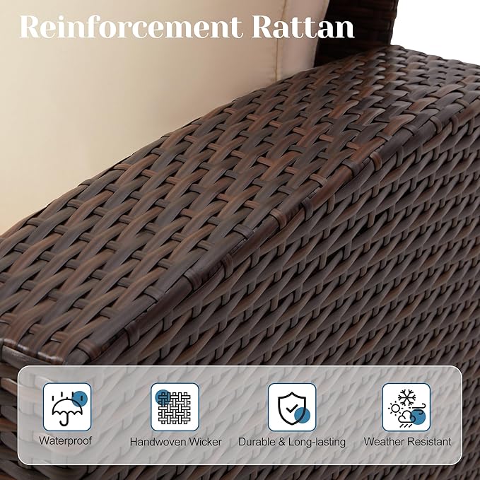 Solaste 4 Piece Patio Outdoor Furniture Sets,Patio Conversation Sofa Wicker Chair with Cushion,Hand Woven Rattan Sofa for Porch Backyard Outside Garden Lawn Yard,Brown