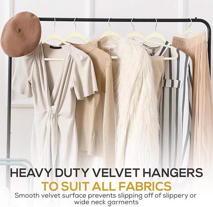 Premium Velvet Hangers 30 Pack Ultra Thin Non Slip Adult Felt Space Saving Suit Hanger for Closet Heavy Duty Coat Pants Jackets Dress Hangers 360° Swivel Hook Hold Upto 10 lbs Ivory