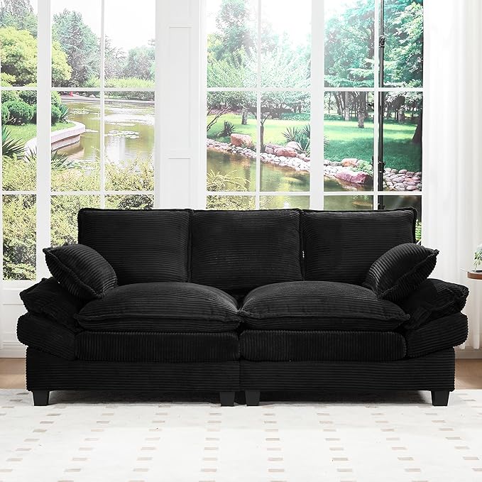 83" Loveseat Sofa, Cloud Couches for Living Room, Comfy Corduroy Couch with Deep Seat, Love Seat Couches for Bedroom, Apartment and Office, Easy Assemble for Small Space (Black)