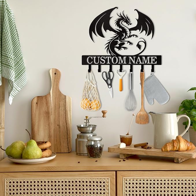 Personalized Dragon Key Holder for Wall, Animals Theme Key Holder Wall Mount, Dragon Wall Decor, Decorative Key Rack Coat Hooks for Living Room Bedroom Hallway, Home Decor Gifts