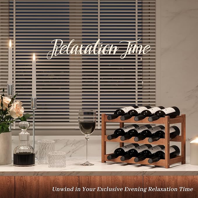 Wine Rack，Bamboo Wine Storage Cabinet Shelf，Countertop Wine Shelf- Freestanding Wine Holder for Kitchen & Pantry (Brown, 3-Tier)