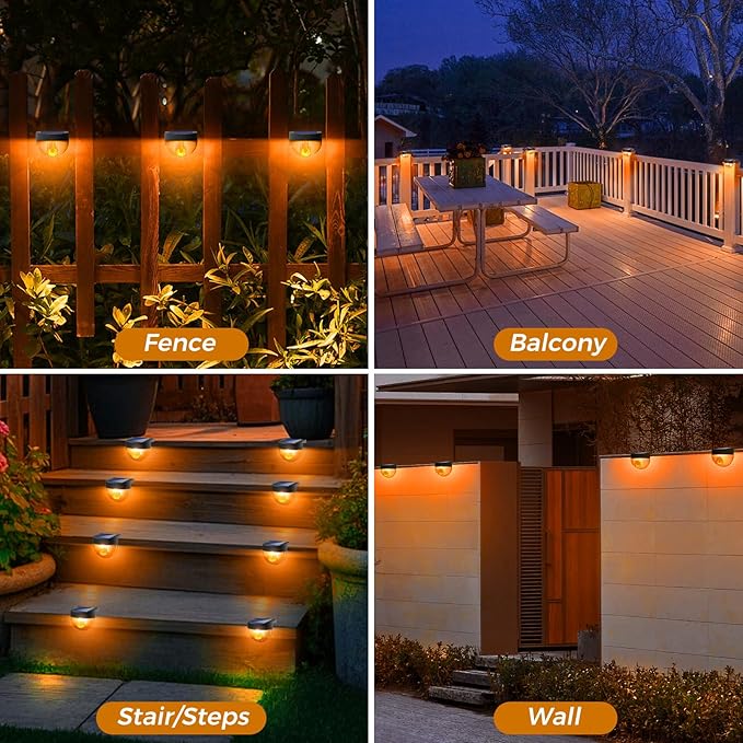btfarm 8 Pack Solar Deck Lights Outdoor Waterproof, Retro LED Patio Lights Solar Powered, Solar Fence Light for Outside Railing Porch Steps Garden Post Decor, Flame-Coloured