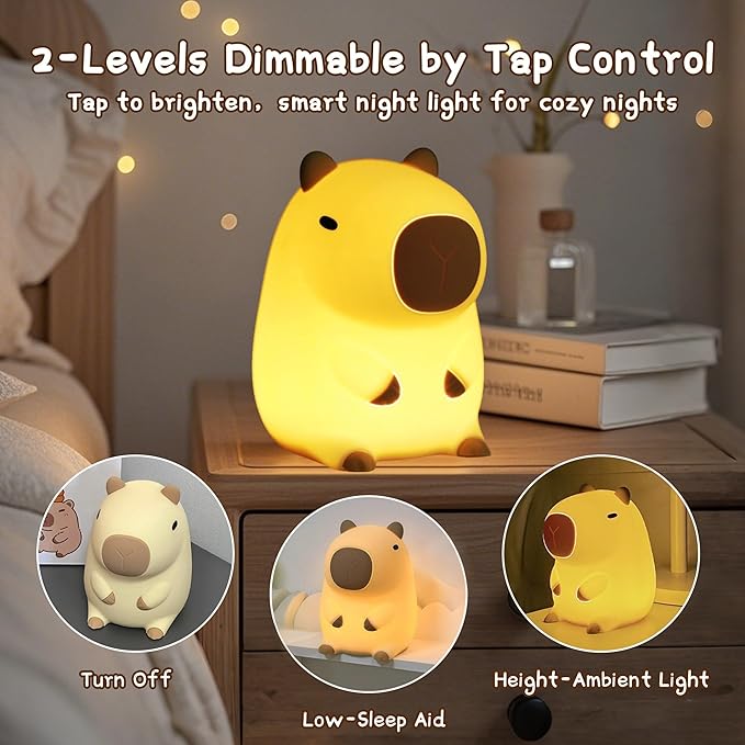 Cute Capybara Night Light, LED Squishy Novelty Animal Night Lamp,Dimmable/Timer Nursery Nightlight for Kids, Rechargeable Touch Bedside Lamp, Bedroom/Dorm Decor, Baby Boys Girls Christmas Gift