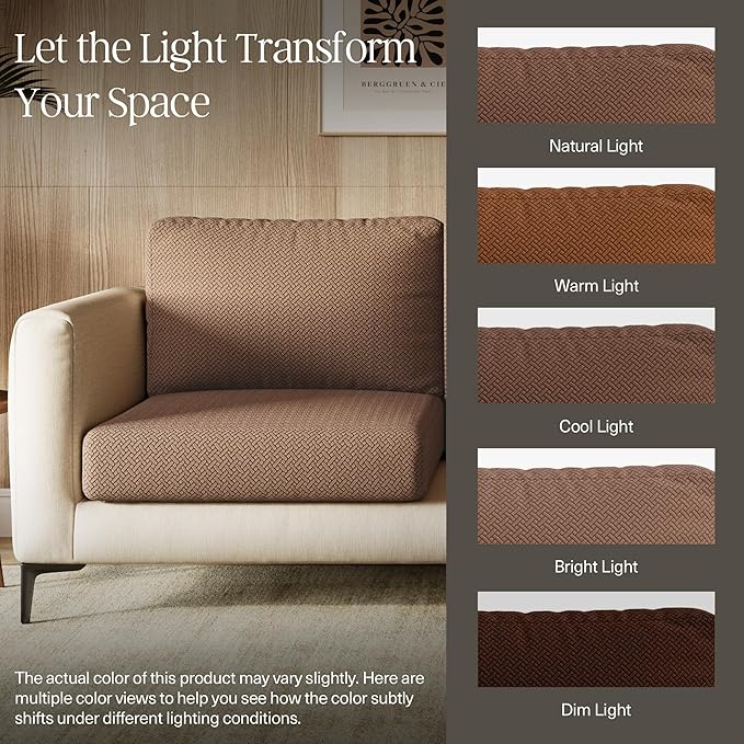 Nolan Interior Magic Sofa Cover - Classic Jacquard Chaise Couch Cover - Pet Proof, Easy Install, Stretchy Slipcover - Medium, Cinnamon Brown