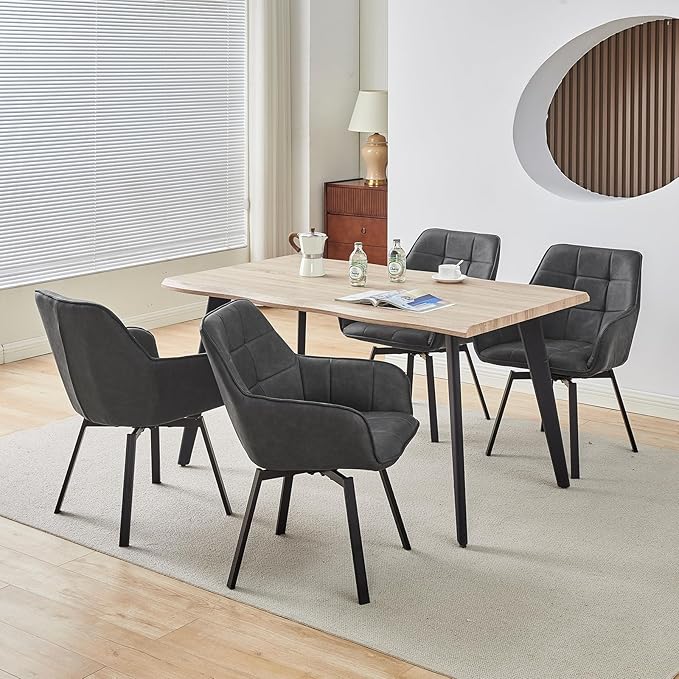 TUKAILAi Swivel Dining Chairs Set of 4, Faux Leather Upholstered Mid Century Accent Chairs with Metal Legs, Rotatable Kitchen Chair for Home Office Kitchen Restaurant (Grey)