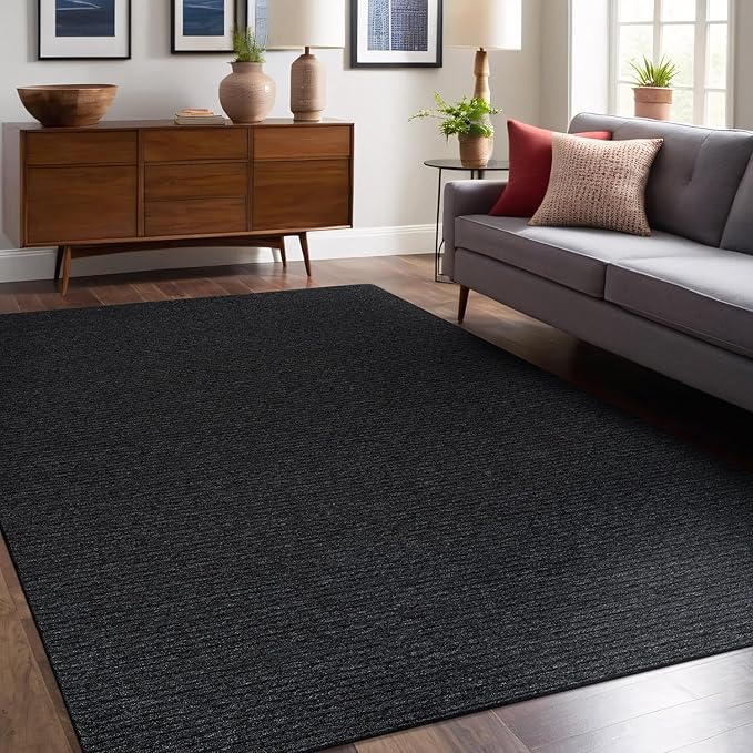 Non Slip Dark Gray Solid Rubber Back Thing Rug for Living Room 8x10 Area Rugs for Kitchen, Rugs for Bedroom, Stain Resistant Easy Cleaning Non Shedding Carpet Dark Gray 8 x 10