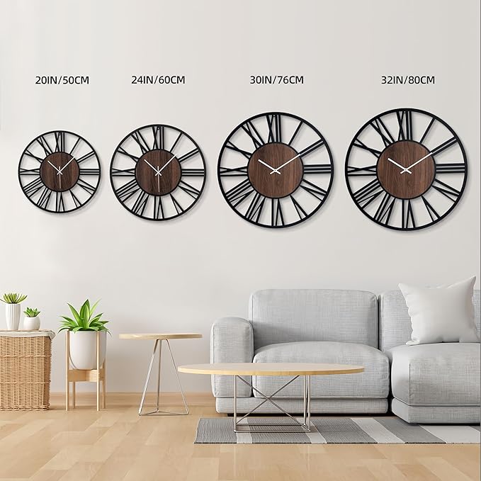 30 Inch Large Metal Wall Clock with Voice and Light Sensor Night Light, Glow in The Dark Non-Ticking Silent Battery Operated Decorative Oversized Wall Clock for Bedroom Living Room Decor