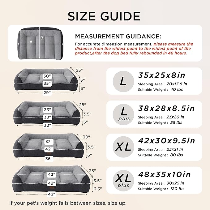 Bedsure Orthopedic Dog Beds Large Sized Dog - Extra Thick Supportive Large Dogs Bed with Waterproof Washable Cover, L Plus Comfort Pet Bed Sofa with Soft Plush Sherpa and Nonskid Bottom, Grey, 38"