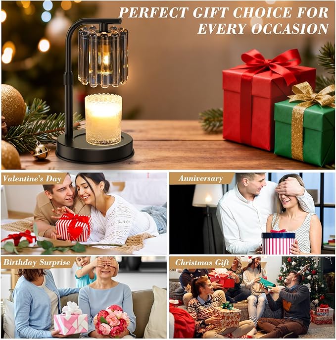 Uflatek Candle Warmer Lamp with Dimmable Timer, Electric Candle Lamp with Adjustable Height, Wax Melt Warmer for Jar Candles with 2 Bulbs, Vintage Home and Bedroom Decor, Housewarming Gift