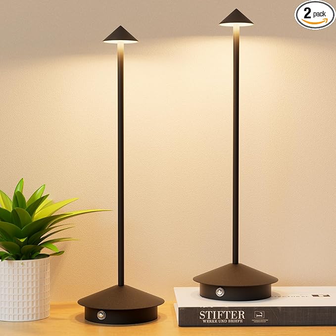 2-Pack 6000mAh Rechargeable Led Table Lamp Cordless,3000K-6000K Stepless Dimming Touch Lamps with Memory Function,IP54 Waterproof Aluminum Table Light for Outdoor/Bars/Restaurant/Patio(Black)
