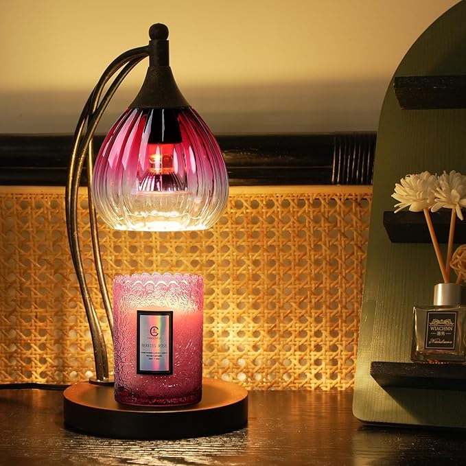 Candle Warmer Lamp with Timer -Dimmer Candle Warmer Light for Jar Candles -Electric Wax Melt Warmer Lamp, Birthday Gifts for Women Mom House Warming Gifts New Home Decor Ruby Red Gradient 2 Bulb