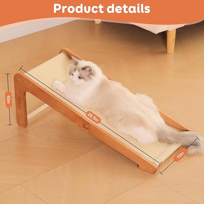 Extra-Larger Cat Scratching Post - Beechwood Base, 28.5" Natural Sisal Woven Cat Scratch Pad, Durable Cat Scratcher Ramp, Furniture Protector for Cats' Clawing and Play