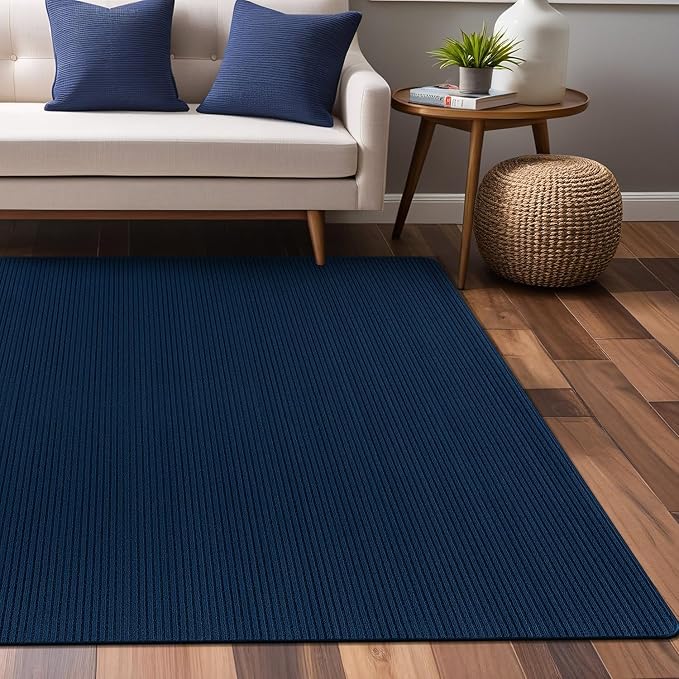 Non Slip Navy Solid Rubber Back Thing Rug for Living Room 4x6 Area Rugs for Kitchen, Rugs for Bedroom, Stain Resistant Easy Cleaning Non Shedding Carpet Navy 4 x 6