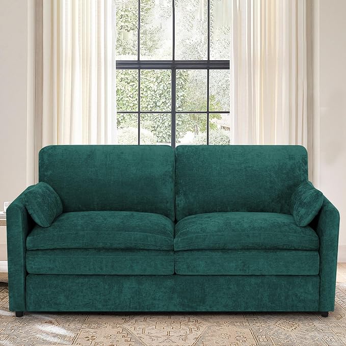 69” Chenille Loveseat Sofa w/Arm Pillows, Upholstered 2-Seater Sofa w/Comfortable Back Cushions, Modern 2 Seats Couch w/High-Density Foam for Living Room, Apartment, Office, Teal