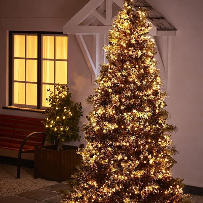 Dazzle Bright Christmas String Lights, 3 Pack Total 198FT 600LED Connectable Green Wire 8 Modes String Lights, Waterproof Christmas Light for Indoor Outdoor Patio Party Wedding Decorations, Warm White