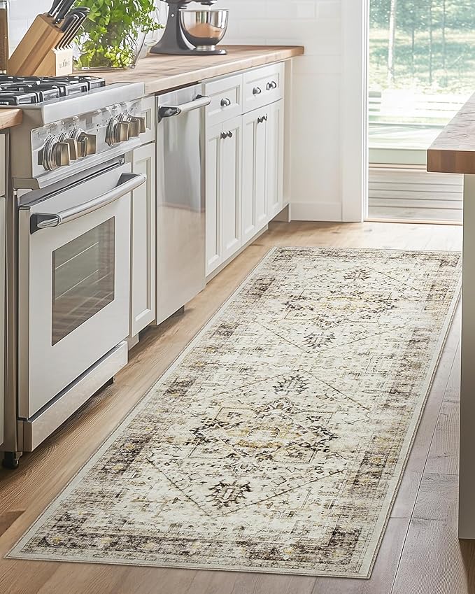 AMADA HOMEFURNISHING 2x6 Washable Runner Rug, Non-Slip Backing & Durable Edge Binding, Vintage Entryway Runner Rug for Bedroom & Hallway