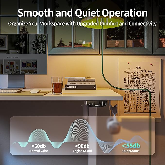 Agilestic Electric Standing Desk, 48 x 24 Inches Height Adjustable Desk, Sit Stand up for Work Office Home, Ergonomic Rising Computer Table with Memory Preset, White