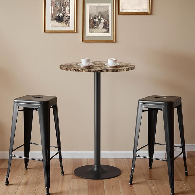 Homall Round Dining Table Bistro Pub 23.8 x 39.5 Inches Bar Table for Kitchen, Dining Room (1, Marble-Black)