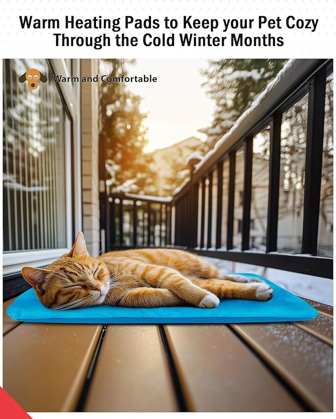 Outdoor Pet Heating Pad for Dog & Cat, Multi-Size Waterproof Heated Cat Dog Bed for Outside, Pet Heater Warmer Mat Blanket with Chew Resistant Cord for Senior Dog Cat House Whelping Box,Blue,24" x 36"
