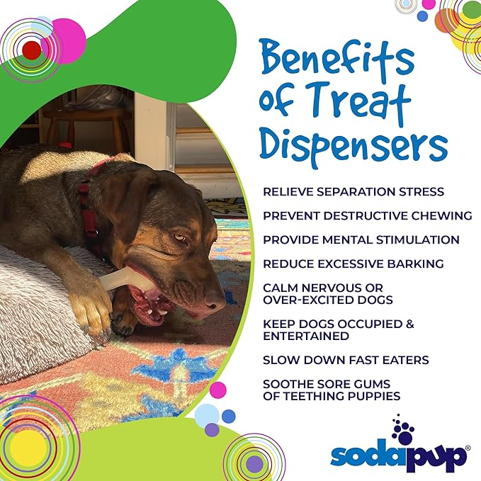 SodaPup Glow Bone – Durable Dog Treat Dispenser & Chew Toy Made in USA from Non-Toxic, Pet Safe, Food Safe Natural Rubber for Mental Stimulation, Problem Chewing, Calming Nerves & More