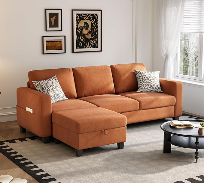 Youmumeub 79''Sectional Couch Couches for Living Room - L-Shaped 4-Seater Deep Sectional Sofa,Removable Covers,Suitable for The Living Room, Apartment or Office-Orange