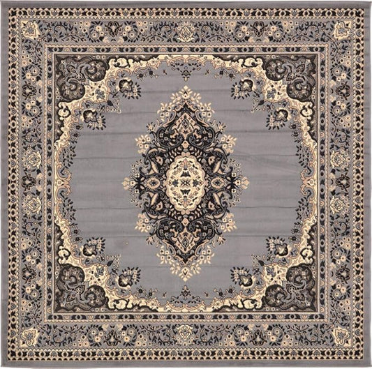 Unique Loom Reza Collection Traditional Persian Style Area Rug, 8' 0" x 8' 0", Gray/Ivory