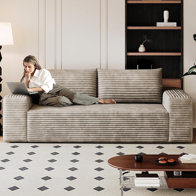 63" Boneless Loveseat Sofa - Cloud Couch with Memory Foam, Comfy Deep Seat - Corduroy Floor Sofa, No Assembly Required - Small Space Friendly for Living Room, Bedroom, Apartment, Camel