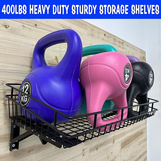 ULIBERMAGNET Large Folding Garage Shelf,Heavy Duty Wire Basket Storage Shelving,400LB Wall Mounted Storage DIY Folding Utility Racks for Garage, Office, Basement, Closet, Kitchen, Laundry