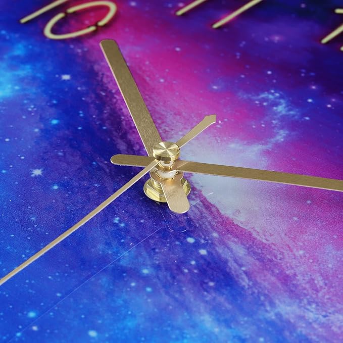 Lafocuse 12 Inch Silent Purple Wall Clocks Battery Operated for Bedroom, Cool Space Galaxy Analog Clock for Living Room Decor, Glass