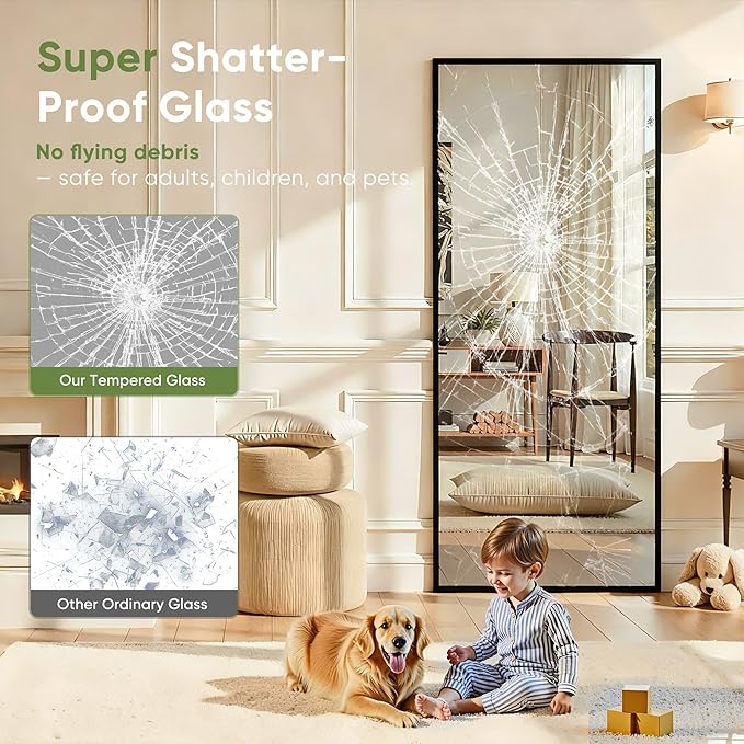 Full Length Mirror, 81"x41" Full Body Mirror, Floor Mirrors with Stand, Body Mirrors Standing Hanging Leaning Against Wall,Aluminum Frame Mirrors for Bedroom Cloakroom,Living Room,Black