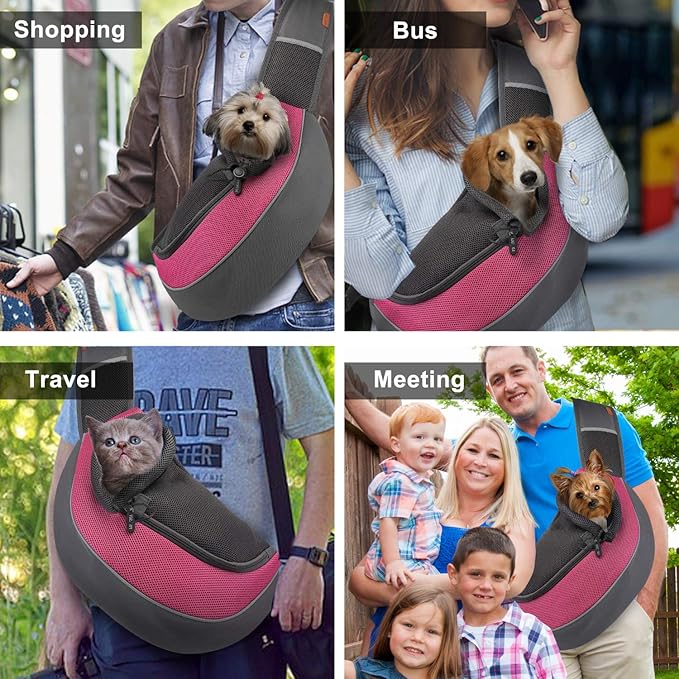 FDJASGY Pet Sling Carrier for Small Dogs Cats,Breathable Mesh Travelling Hand Free Puppy Backpack with Pouch and Adjustable Strap Carrier