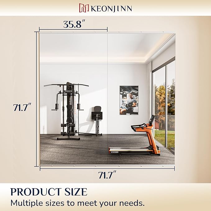 Keonjinn Home Gym Mirror, 72" x 36" - 2PCS Workout Mirrors for Home Gym, Frameless Tempered Glass, Full Body Wall Mirrors for Fitness Exercise, Yoga Room, Dance Studio, Bedroom, Garage