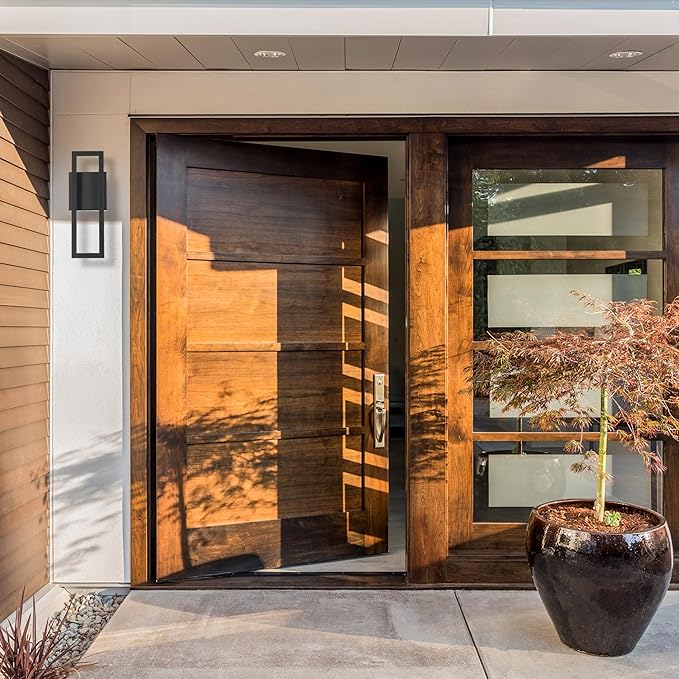 GLOBE Electric 51432 LED Integrated Outdoor Indoor Wall Sconce, Black, 17 Watts, 520 Lumens, Back Porch Lights, Front Patio, Garage Fixture, Exterior Lighting for House