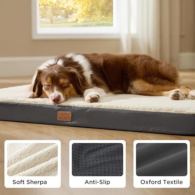 Bedsure Dog Beds Large Sized Dog - Orthopedic Flat Pet Beds with Removable Washable Cover, Egg Crate Foam Puppy Mat, Suitable for Pet Up to 65 lbs