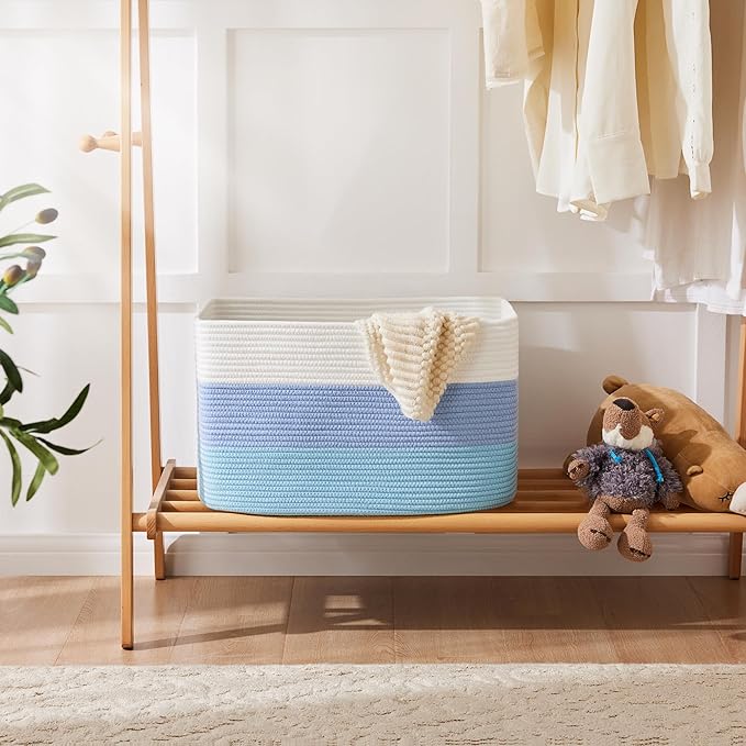 Blanket Basket,Rectangle Woven Baskets for Storage,65L Laundry Basket for Decorative Nursery Blanket,Toys,Dirty Clothes and Magazine in Shelves,Baby Room,and Living Room